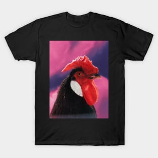 a black rooster in the sky painting T-Shirt